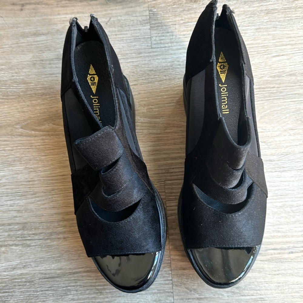 Women's Black Platform Wedge Sandals - Picture 3 of 4
